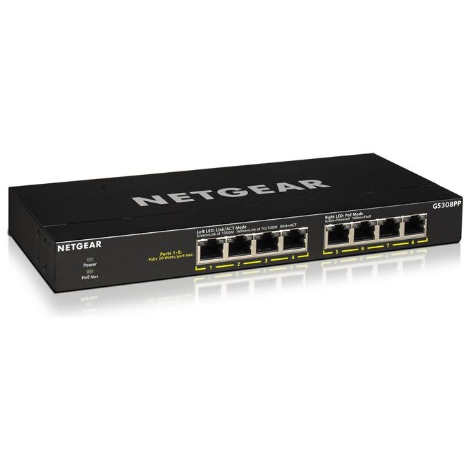 Netgear GS308PP Switch Non Gestito Gigabit Ethernet 10-100-1000 Nero Supporto Power Over Ethernet
