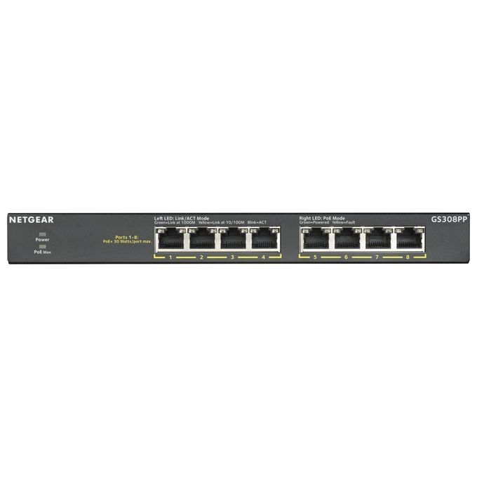 Netgear GS308PP Switch Non Gestito Gigabit Ethernet 10-100-1000 Nero Supporto Power Over Ethernet