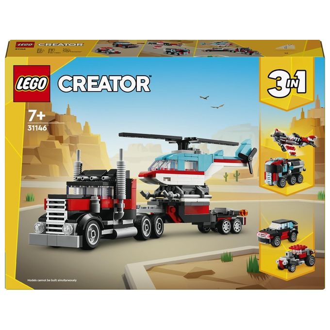 LEGO Creator 31146 3in1 Autocarro con Elicottero, Giochi per Bambini 7+ Anni Ricostruibile in Aereo e Cisterna o Auto e SUV