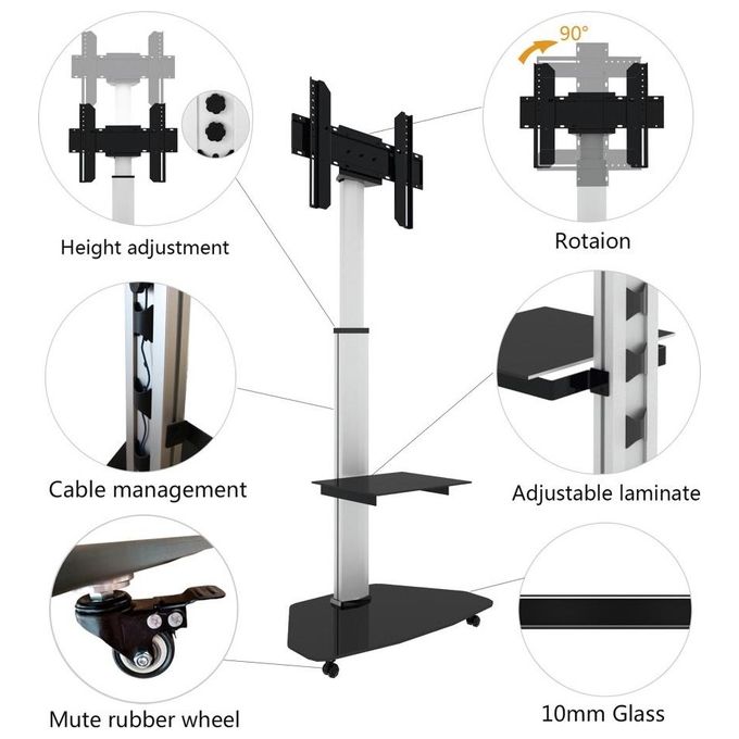 Techly Supporto a Pavimento con Mensola Trolley Tv Lcd-Led-Plasma 37-70'' Bianco