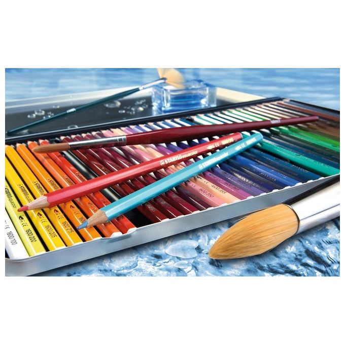 Matita colorata acquarellabile - STABILOaquacolor - Scatola in Metallo da 12 - Colori assortiti