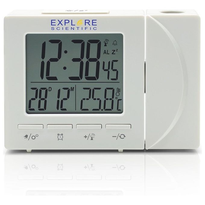 Explore Rdp-1001 Orologio Sveglia Radiocontrollato Calendario Proiezione Temperatura Bianco