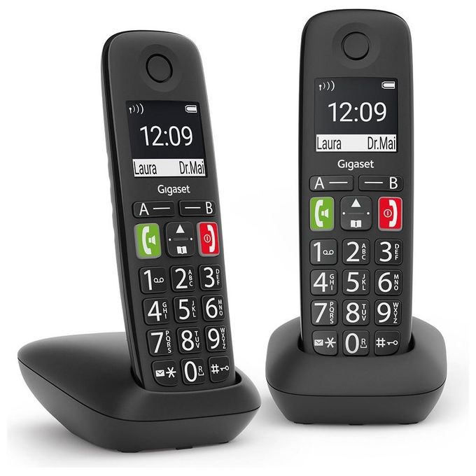 Gigaset E290 Duo Coppia Cordless DECT-GAP Senior Display 2'' Vivavoce Rubrica Nero