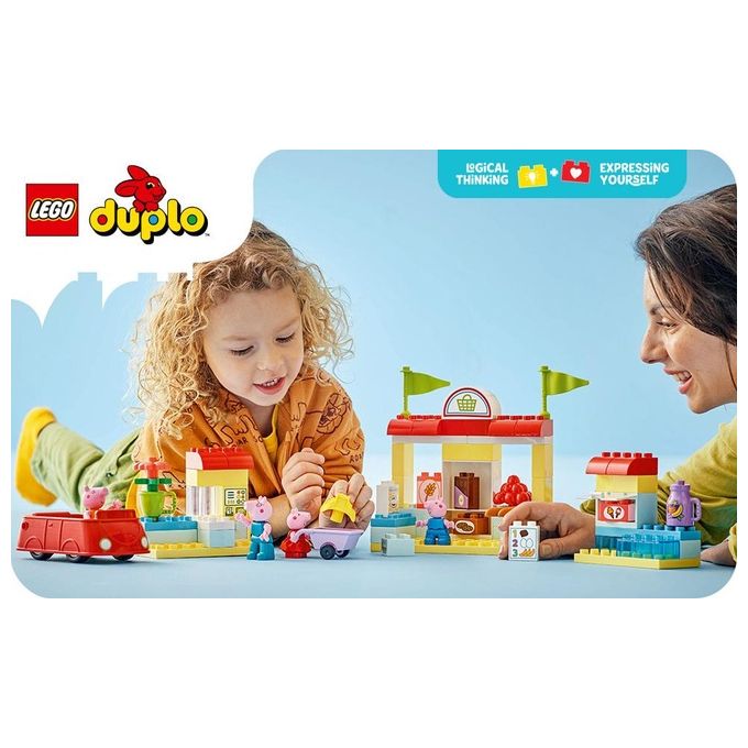 LEGO DUPLO Il Supermercato di Peppa Pig con 4 Personaggi, Set con Macchina Giocattolo e Negozio da Costruire in Mattoncini
