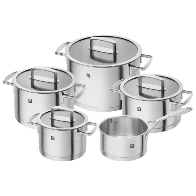 Zwilling Set di Pentole 5 Pezzi 4 Coperchi Adatto per Induzione Acciaio Inox Vitality