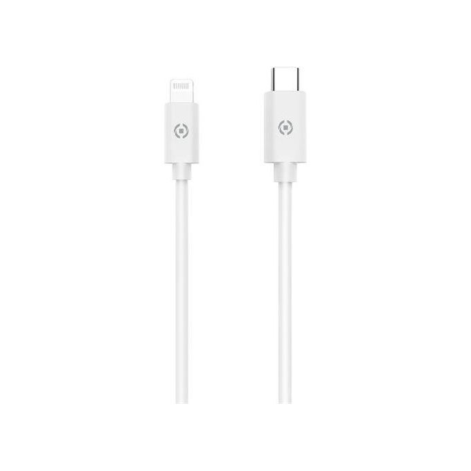 Celly Cavo Lightning a Type-C Bianco in PVC per caricare e sincronizzare il dispositivo tramite la porta Tipo-C del computer o del caricatore