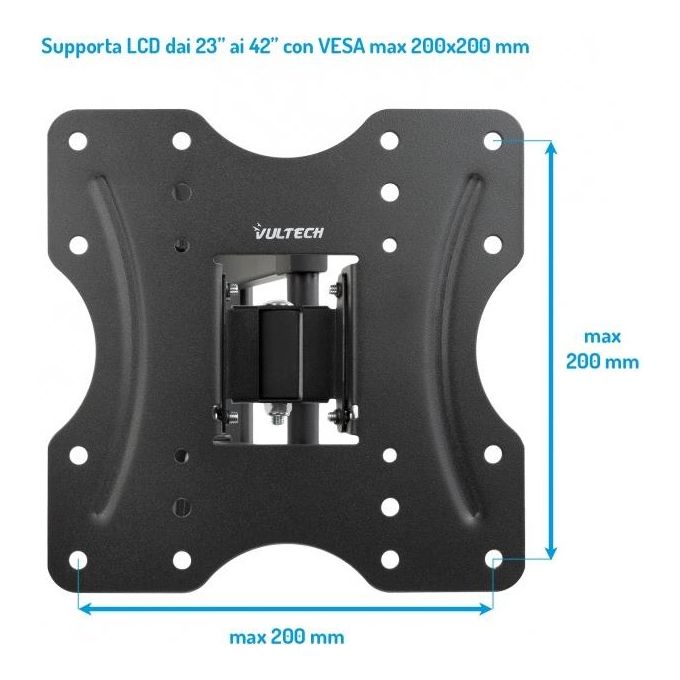 Vultech BTV-D2342LITE Supporto Staffa a Muro Inclinabile 3° -10° per TV a Schermo Piatto LED LCD Plasma da 23'' a 42'' VESA 200x200