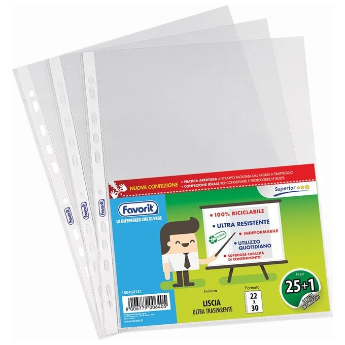 Favorit Confezione 26 Buste a Foratura Linear Liscia