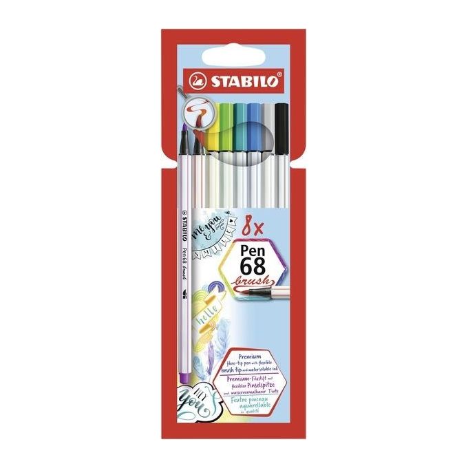 Pennarello Premium con punta a pennello - STABILO Pen 68 brush - Astuccio da 8 - con 8 colori assortiti