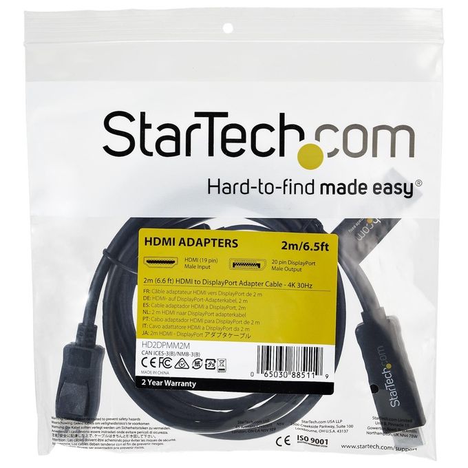 Startech.com Cavo Adattatore Hdmi a Displayport da 2mt 4k 30hz