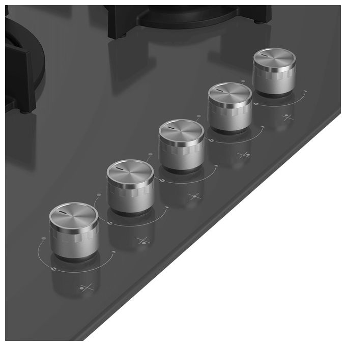 Beko HILW75222SZG Piano Cottura a Gas in Vetroceramica 5 Fuochi 1 Bruciatore Wok Griglia in Ghisa 75 cm Grigio Pietra