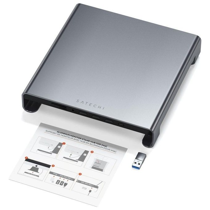 Satechi Stand in Alluminio Tipo C iMac con Porta Trasferimento Dati Usb-C Usb 3.0 Slot Schede Micro-SD e Jack Audio