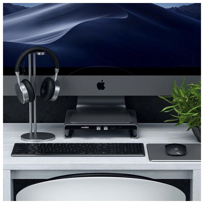 Satechi Stand in Alluminio Tipo C iMac con Porta Trasferimento Dati Usb-C Usb 3.0 Slot Schede Micro-SD e Jack Audio