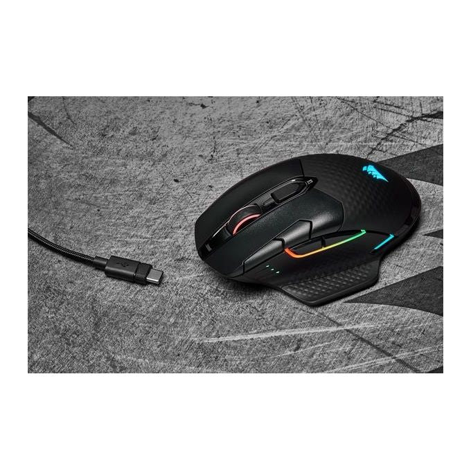 Corsair Dark Core RGB PRO, Mouse Gaming Wireless-Con Filo, Sensore Ottico da 18.000 DPI, Tecnologia Slipstream, Otto Pulsanti Programmabili, Illuminazione Dinamica Multicolore RGB, Nero