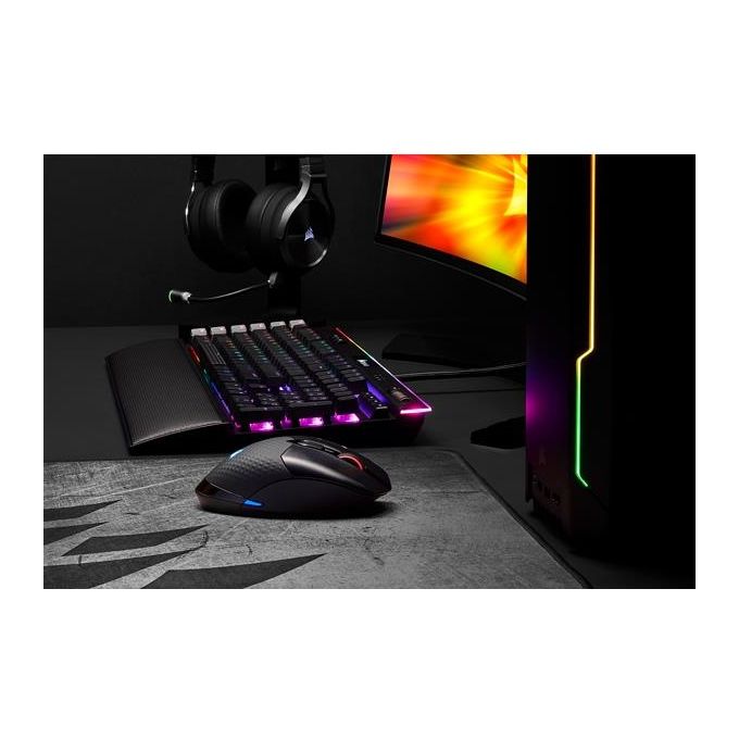 Corsair Dark Core RGB PRO, Mouse Gaming Wireless-Con Filo, Sensore Ottico da 18.000 DPI, Tecnologia Slipstream, Otto Pulsanti Programmabili, Illuminazione Dinamica Multicolore RGB, Nero