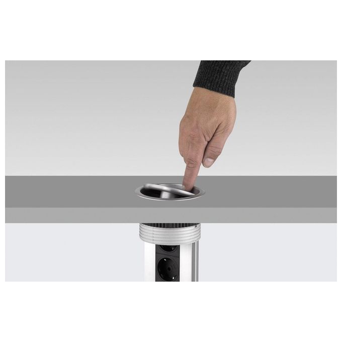 EVOline 1593 1002 1600 Port Torretta da Incasso a Scomparsa 3 Prese Schuko 16A Cavo 3 m colore Nero Acciaio Inox
