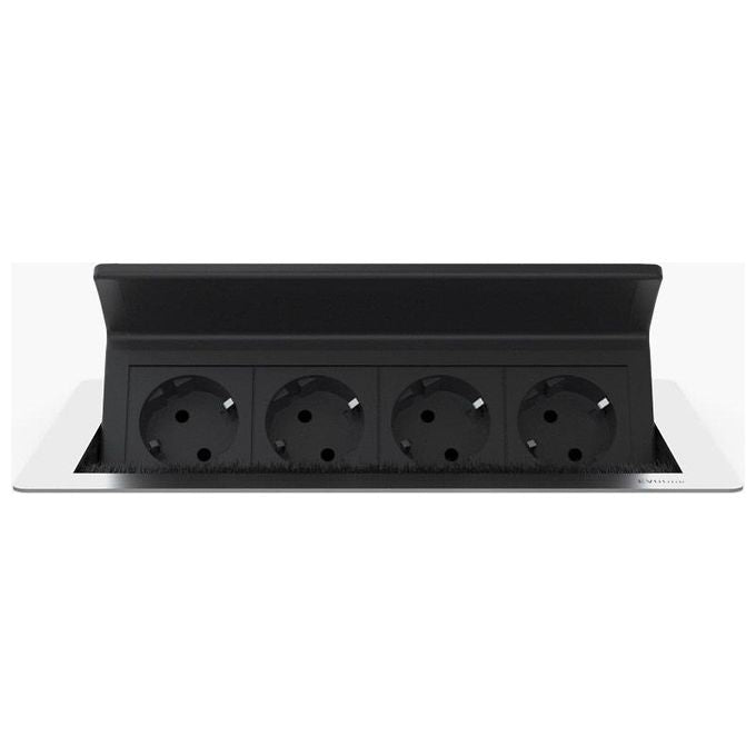 EVOline 1593 7000 2700 FlipTop Push M prolunga multipla con 4 prese AC girevoli lunghezza cavo 3 m colore Nero Acciaio inox