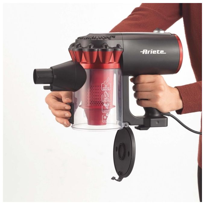 Ariete 2759 Handy Force RBT Aspirapolvere a Bastone 2 in 1 Ciclonica Senza Sacco Filtro HEPA 1L 600W colore Nero Rosso