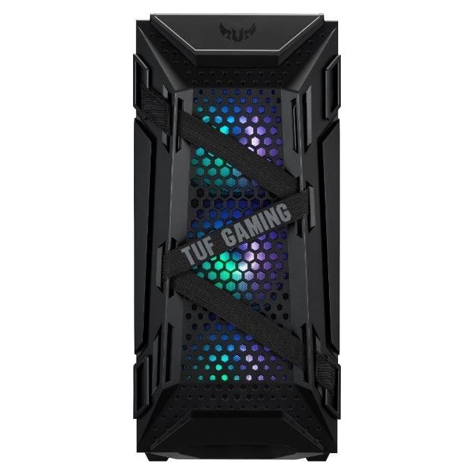 ASUS TUF Gaming GT301, case gaming ATX mid-tower con pannello laterale in vetro temperato, griglia frontale a nido d'ape, 3 ventole 120mm AURA, supporto cuffie e compatibilita' radiatori fino a 360mm