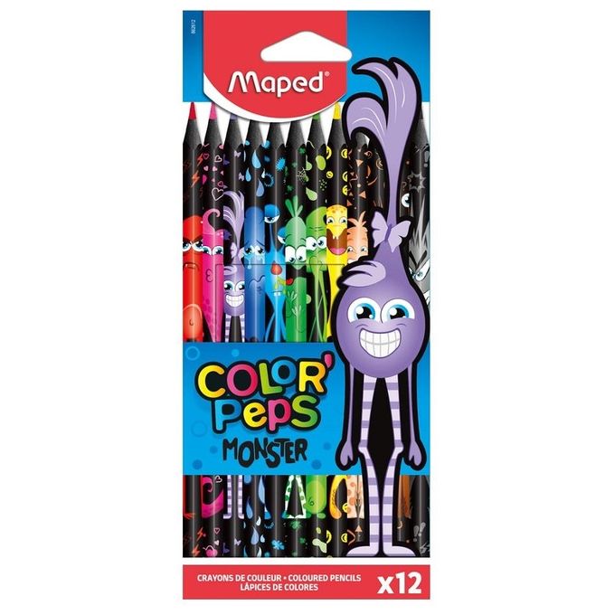 Maped Confezione 12 Pastelli Black Monster Assortiti