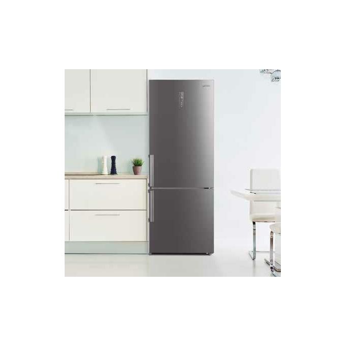 Midea MDRB521MGA46O - Frigorifero Combinato 378 L, 201 cm, Classe A, 29 dB, Total No Frost, Zona 0°C, Inox