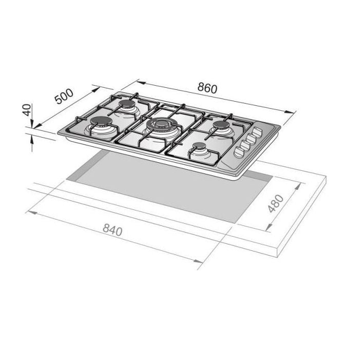 De Longhi Piano Cottura a Gas 5 Fuochi Bruciatore Tripla Corona 90 cm Acciaio Inox DLI 59 DD