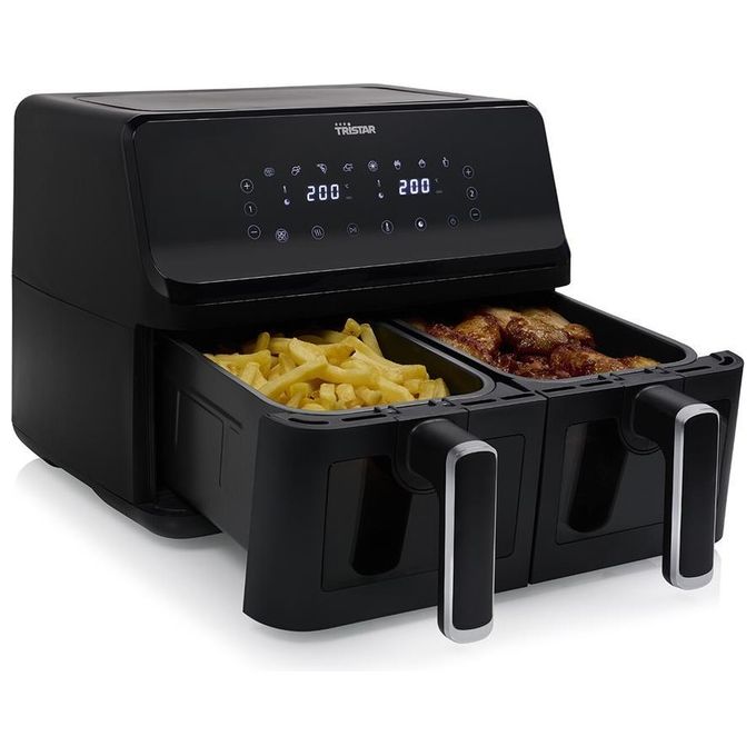 Tristar FR-9040 - Friggitrice ad aria 8 L, 2700 W, 8 programmi preimpostati, Display LCD, Tecnologia a doppio cestello, Nero