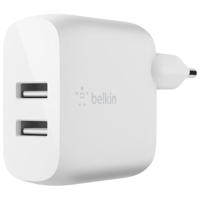 Belkin Doppio Caricabatteria da Parete Usb-A da 24W Boost Charge con Belkin BoostCharge Cavo Universale Ricarica Usb-C Lightning Micro-USB