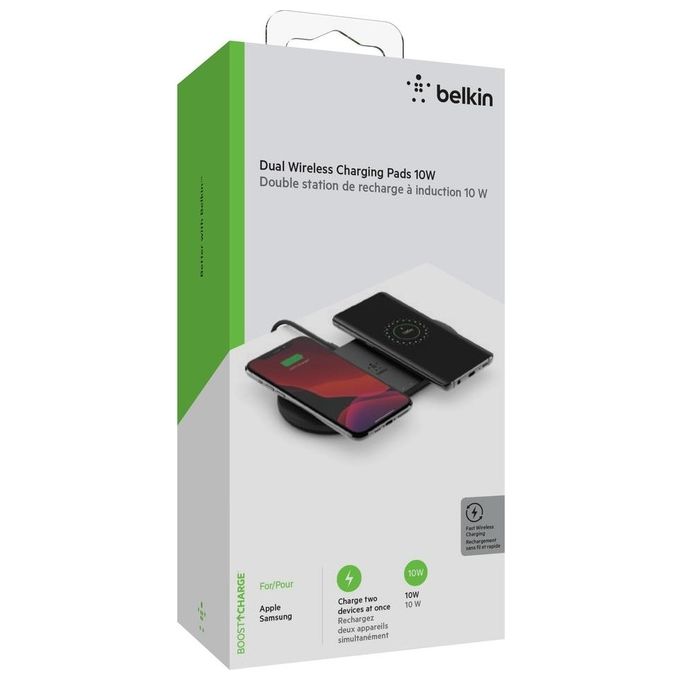 Belkin Boost Charge Doppio Caricabatteria Wireless da 10W Alimentatore Nero