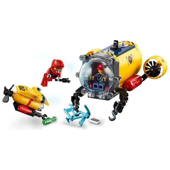 LEGO 60265 City Base per Esplorazioni Oceaniche, Sottomarino Giocattolo, Animali Marini Squalo e Manta, Giochi per Bambini dai 6 Anni in su