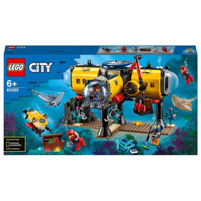 LEGO 60265 City Base per Esplorazioni Oceaniche, Sottomarino Giocattolo, Animali Marini Squalo e Manta, Giochi per Bambini dai 6 Anni in su