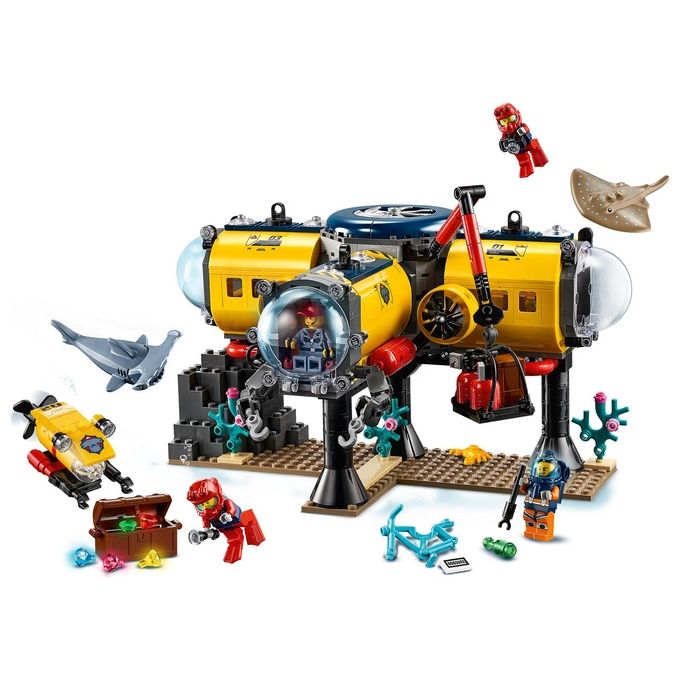 LEGO 60265 City Base per Esplorazioni Oceaniche, Sottomarino Giocattolo, Animali Marini Squalo e Manta, Giochi per Bambini dai 6 Anni in su
