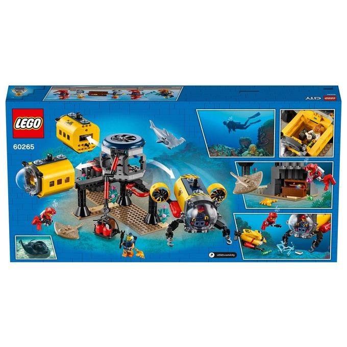 LEGO 60265 City Base per Esplorazioni Oceaniche, Sottomarino Giocattolo, Animali Marini Squalo e Manta, Giochi per Bambini dai 6 Anni in su
