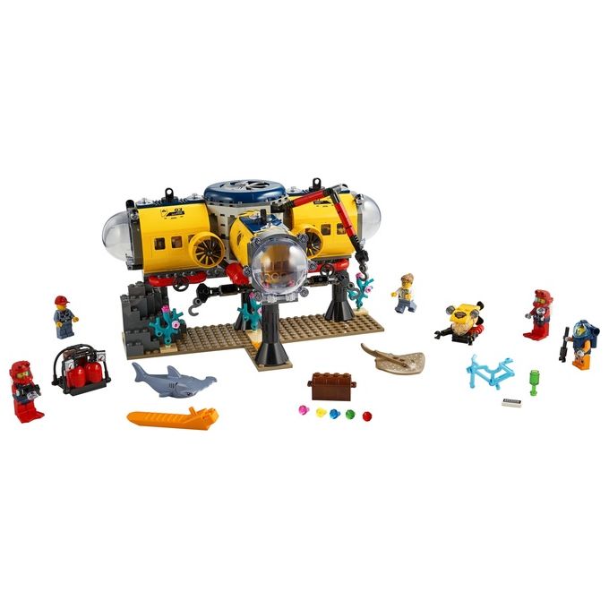 LEGO 60265 City Base per Esplorazioni Oceaniche, Sottomarino Giocattolo, Animali Marini Squalo e Manta, Giochi per Bambini dai 6 Anni in su