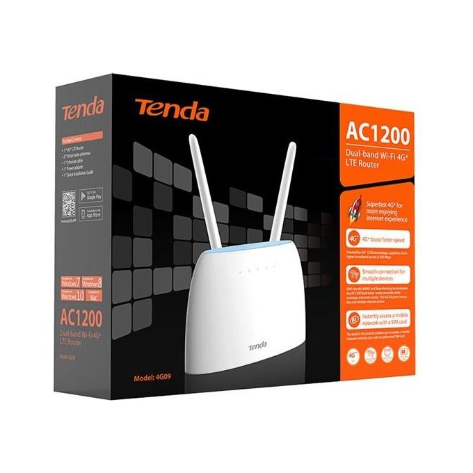 Tenda 4G09 Router Wireless Dual-Band 2,4Ghz-5Ghz Gigabit Ethernet 3G 4G Bianco