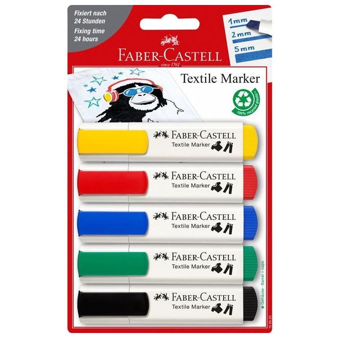Faber Castell Confezione 5 Marker Textile Assortiti