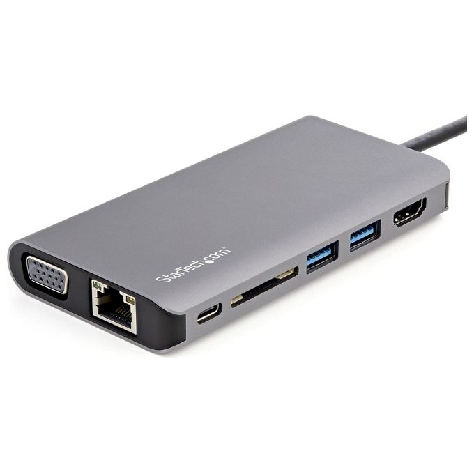 Startech.com Adattatore Multiporta Usb-C Hdmi-Vga Pd Sd Ethernet Audio e Microfono Cavo Integrato da 30Cm Mini Dock Usb-c