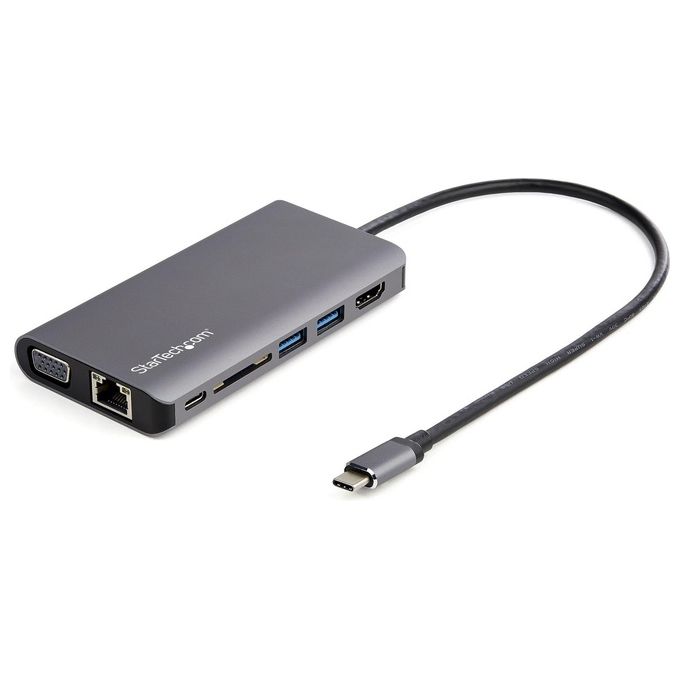 Startech.com Adattatore Multiporta Usb-C Hdmi-Vga Pd Sd Ethernet Audio e Microfono Cavo Integrato da 30Cm Mini Dock Usb-c