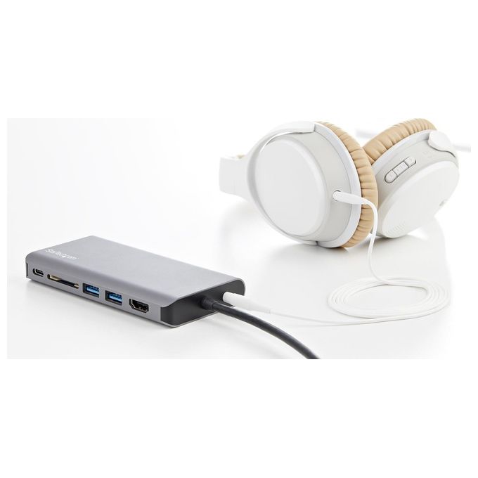 Startech.com Adattatore Multiporta Usb-C Hdmi-Vga Pd Sd Ethernet Audio e Microfono Cavo Integrato da 30Cm Mini Dock Usb-c