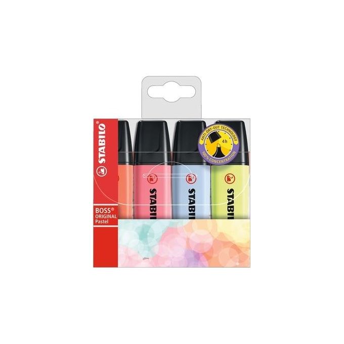 Evidenziatore - STABILO BOSS ORIGINAL Pastel - Astuccio da 4 - Rosso Corallo, Fior di Ciliegio, Azzurro Nuvola, Lime