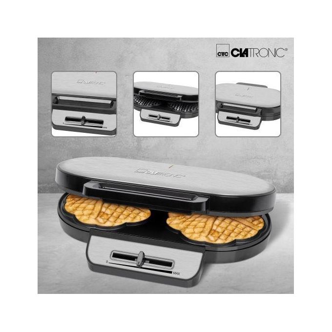 Clatronic WA 3745 Macchina per Waffle Doppio a Cuore Nero-Inox