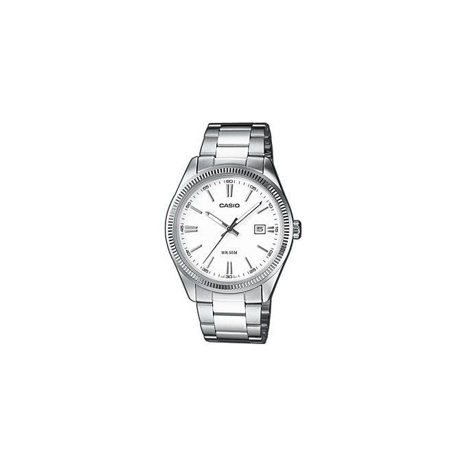 Casio Orologio da Polso Analogico con Date Display Vetro Minerale Bracciale in Acciaio con Chiusura di Sicurezza