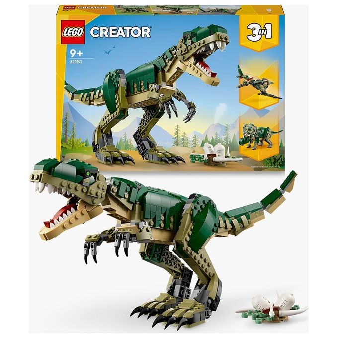 LEGO Creator 3 in 1 T. Rex Dinosauro Giocattolo Trasformabile in 3 Modellini Snodabili come Triceratopo e Pterodattilo Giochi per Bambini e Bambine da 9 Anni Idea Regalo di Compleanno 31151