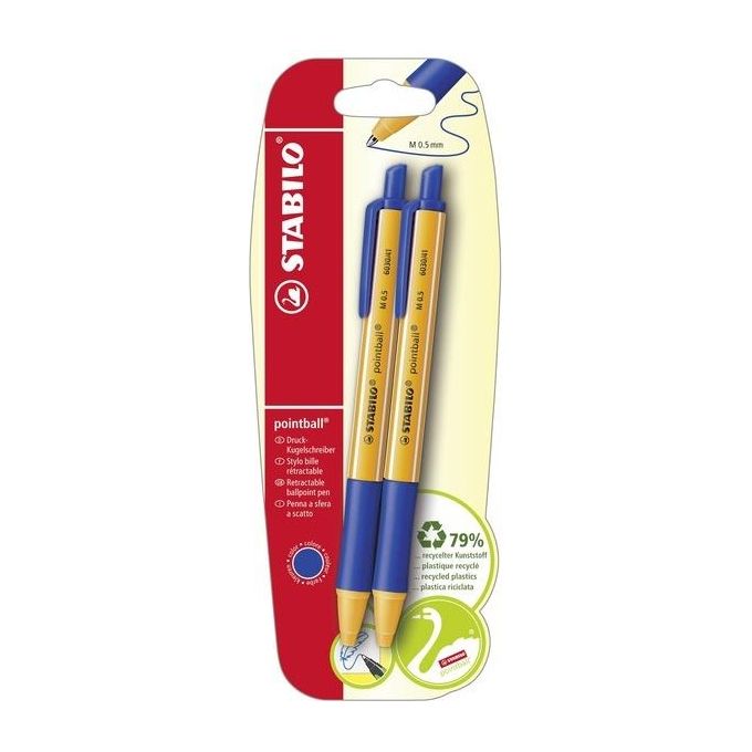 Penna a sfera Ecosostenibile - STABILO pointball - 79% Plastica Riciclata - Pack da 2 - Blu