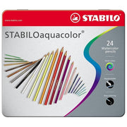 Matita colorata acquarellabile - STABILOaquacolor - Scatola in Metallo da 24 - Colori assortiti