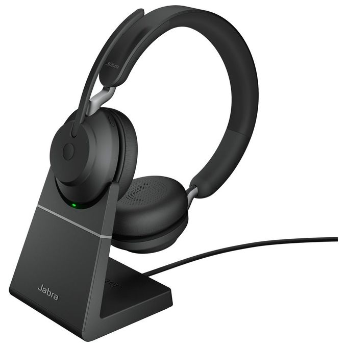 Jabra Evolve2 65 Cuffie Wireless con Supporto di Ricarica Cuffie Certificate UC con Batteria a Lunga Durata Adattatore Bluetooth Usb-A Nero