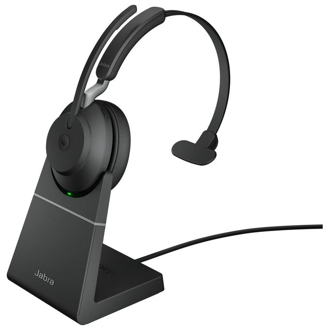 Jabra Evolve2 65 Cuffie Mono Wireless Supporto di Ricarica Certificate Microsoft Teams Funzione Noise Cancelling Batteria a Lunga Durata Adattatore Bluetooth Usb-A Nero