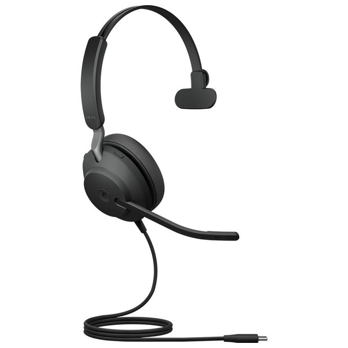 Jabra Evolve2 40 Mono Cuffie con Microfono Certificate Microsoft Teams con Tecnologia di Chiamata a 3 Microfoni Cavo con Entrata Usb-C Nero