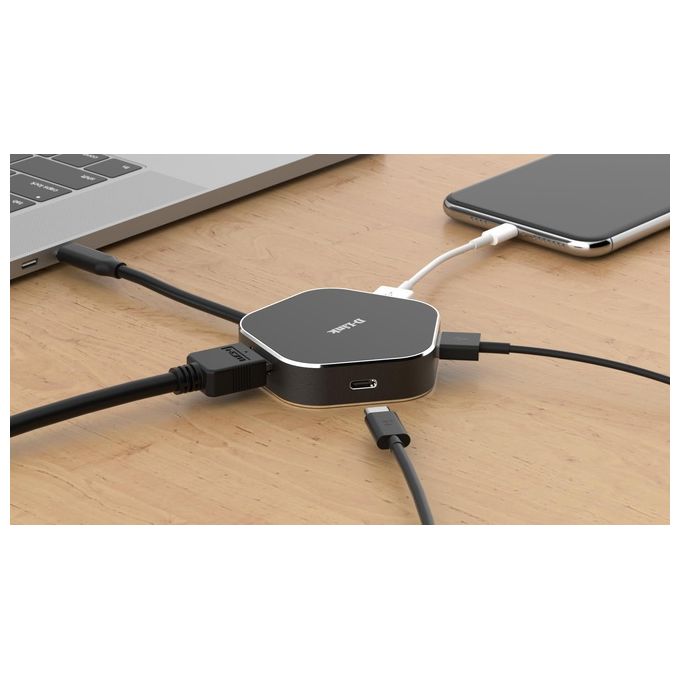 D-Link DUB-M420 Hub USB di tipo C, 4 in 1, adattatore USB C con HDMI 4K e 1080p, 2 porte USB3.0-USB2.0, 1 Porta USB C di Ricarica fino a 60 W e Dati
