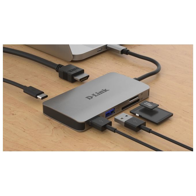 D-Link DUB-M610 Hub USB di Tipo C, 6 in 1, Adattatore USB C con HDMI 4K e 1080p, 2 Porte USB 3.0-USB 2.0, Lettore di Schede SD e microSD, 1 x USB C di Ricarica fino a 100 W